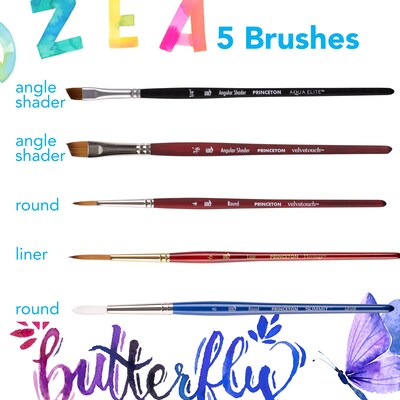 Princeton Short Handle Mixed Media Synthetic Lettering Brush Set, 5/Set (PBXPLETTERSET1)