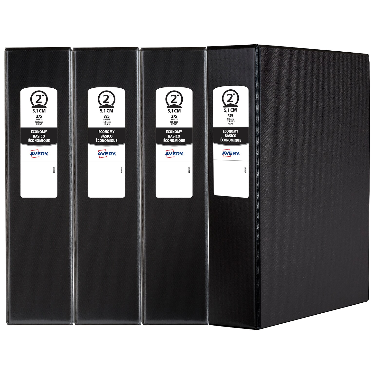 Avery Economy 2 3-Ring Binders, Round Ring, Black 12/Pack (03501)