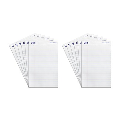 Quill Brand® Standard Series Legal Pad, 5" x 8", Wide Ruled, White, 50 Sheets/Pad, 12 Pads/Pack (742326)