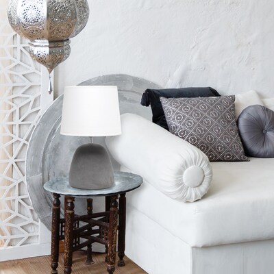 Simple Designs Round Concrete Table Lamp, White (LT2058-WHT)