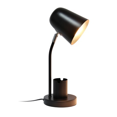 Simple Designs 15.75 Sleek Essentials Metal Table Desk Lamp with Compartment, Black (LT2128-BLK)