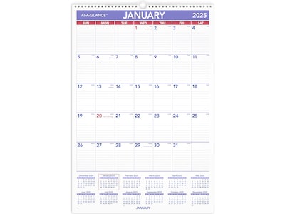 2025 AT-A-GLANCE 15.5 x 22.75 Monthly Wall Calendar, White/Purple (PM3-28-25)