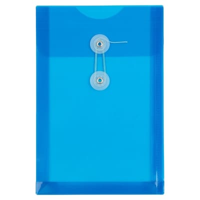 JAM Paper® Plastic Envelopes with Button and String Tie Closure, Open End, 6.25 x 9.25, Blue, 12/Pac