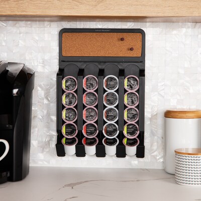 Mind Reader Plastic Wall Mount Coffee Pod Storage Organizer and Memo Board, 20 Pod Capacity, Black (WMNT-BLK)