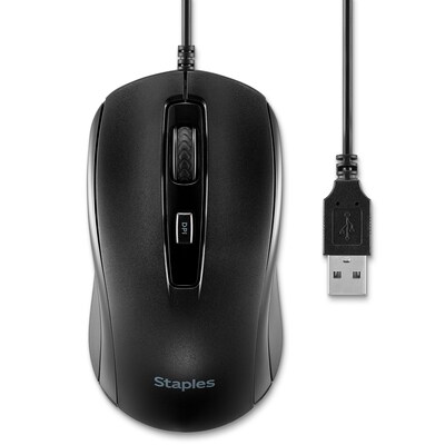 Staples TECH Ambidextrous Optical USB Mouse, Black (ST62598)