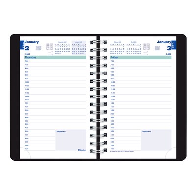 2025 Blueline Plan & Link 5" x 8" Daily Appointment Book, Faux Leather Cover, Black (C1504W.81)