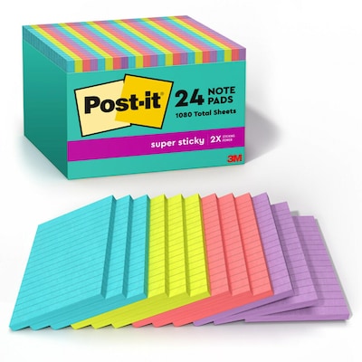 Post-it Super Sticky Notes, 4 x 6 in., 24 Pads, 45 Sheets/Pad, 2x the Sticking Power, Supernova Neon