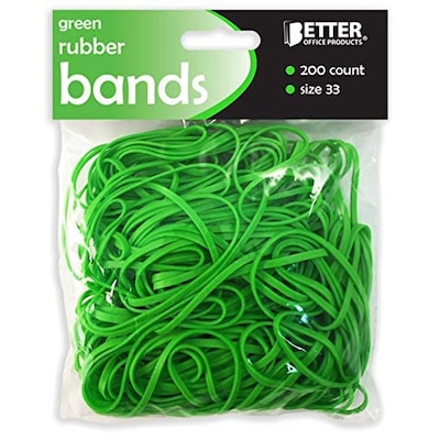 Better Office Multi-Purpose #33 Rubber Bands, 3.5" x 0.125", Latex Free, Vibrant Green, 200/Pack (33908)