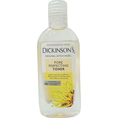 Dickinsons Original Witch Hazel Pore Perfecting Toner, 3.3 oz Trial Size Bottle, 9 Bottles/Bag, 4 B