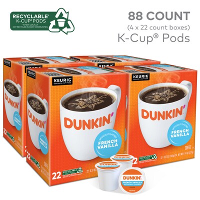 Dunkin French Vanilla Coffee Keurig® K-Cup® Pods, Medium Roast, 88/Carton (400847)