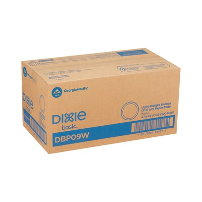 Dixie Basic Paper Plates, White, 8.8, 500/Carton (DBP09WCT)