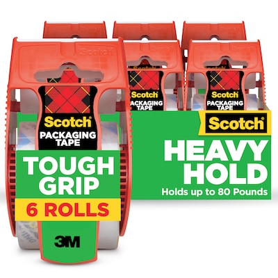 Scotch Tough Grip Packing Tape with Dispenser, 1.88 x 22.2 yds., Clear, 6/Pack (MMM1506)