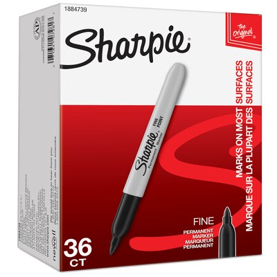 Sharpie Permanent Marker, Fine Tip, Black, 36/Pack (1884739)