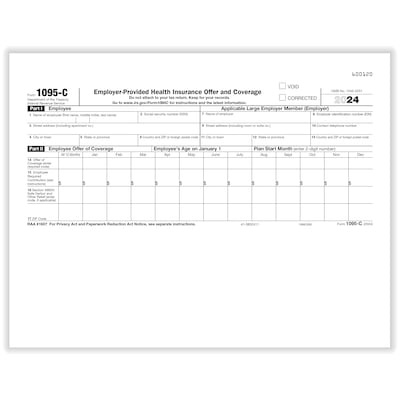 ComplyRight 2024 1095-C Tax Form, 1-Part, White/Black, 500/Pack (1095CIRS500)