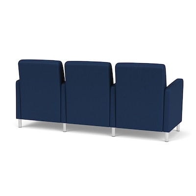 Lesro Ravenna Vinyl 3-Seat Lounge Reception Tandem Seating, Patriot Plus Imperial Blue/Brushed Steel (RV3103.FBS-01PPIB)