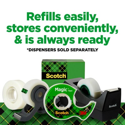 Scotch Magic Invisible Clear Tape Refill, 0.5" x 36 yds., 1" Core, 3 Rolls/Pack (810H3)