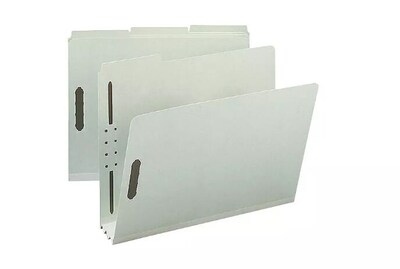 Recycled Pressboard Fastener Folders, Letter, , 3 Exp., Gray-Green, 25/Box (15005)