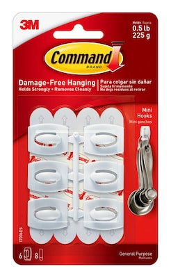 Command Mini Hooks, 0.5 lb., White, 6/Pack (17006ES)