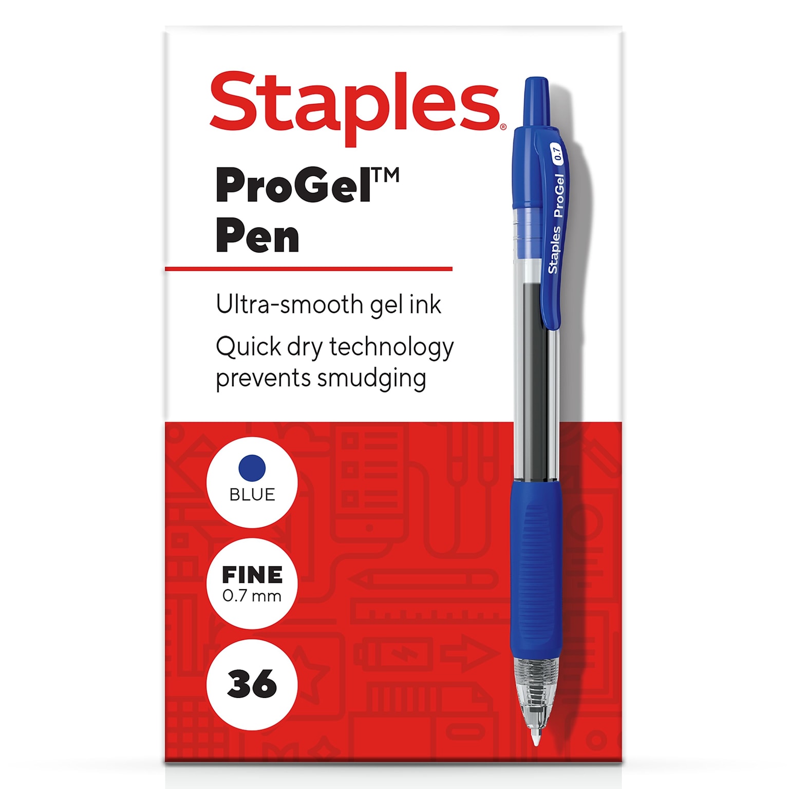 Staples ProGel™ Retractable Gel Pen, Fine Point, 0.7mm, Blue Ink, 36/Pack (ST62108)