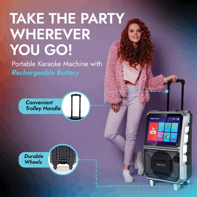 Dolphin® Audio Bluetooth Portable Karaoke Speaker with 14.1" Touchscreen and Wireless Microphone (KB-85R)