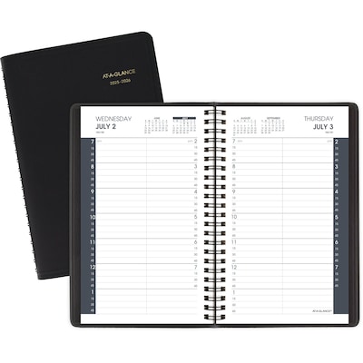 2025-2026 AT-A-GLANCE 5 x 8 Academic Year Daily Planner, Faux Leather Cover, Black (70-807-05-26)