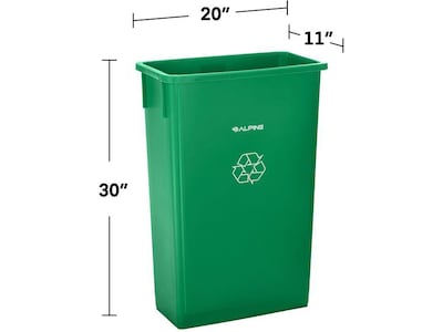Alpine Industries Polypropylene Commercial Indoor Recycling Bin with Drop Slot Lid and Dolly, 23-Gallon, Green (ALP477-GRN2-PKD)