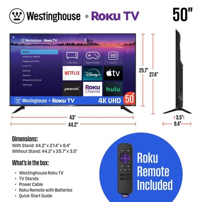 Westinghouse 50" 4K Ultra HD Smart Roku TV, Black (WR50UX4210)