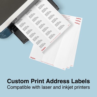 Staples® Laser/Inkjet Address Labels, 1" x 2 5/8", White, 30 Labels/Sheet, 100 Sheets/Pack, 3000 Labels/Box (ST18057-CC)