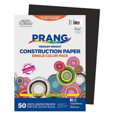 Prang 9 x 12 Construction Paper, Black, 50 Sheets/Pack (P6303-0001)