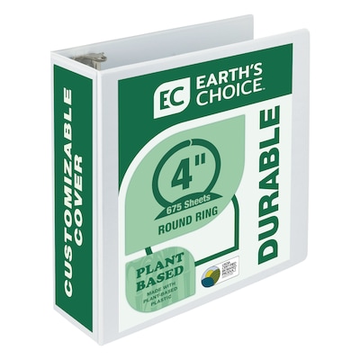 Samsill Earths Choice Plant-Based Durable  4 View Binder,  3-Ring , Made in USA, White (18997)