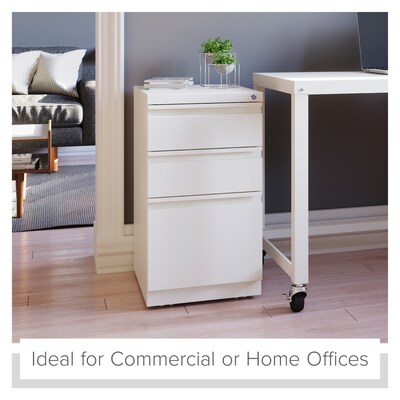 Hirsh 20" Mobile Pedestal File Cabinet, 3 Drawer Box-File, Letter Width, White (19353)