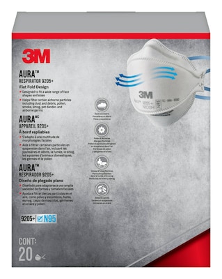 3M Aura N95 Particulate Respirator, White, 20/Pack (9205P-20-DC)