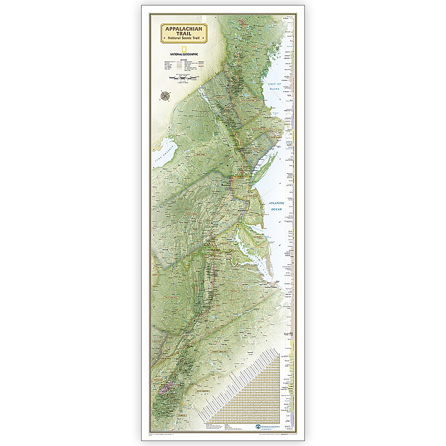 National Geographic Appalachian Trail Map, In Gift Box, 18 x 48 (NGMRE01020716X)