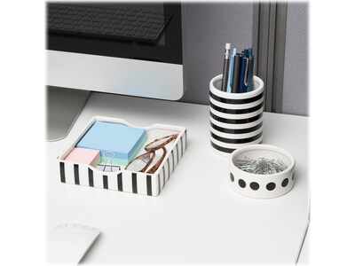 Mind Reader 3-Piece Pen Cup Clip Dish and Memo Tray Desktop Organizer Set, Ceramic, Black/White (DITSET-BLK)