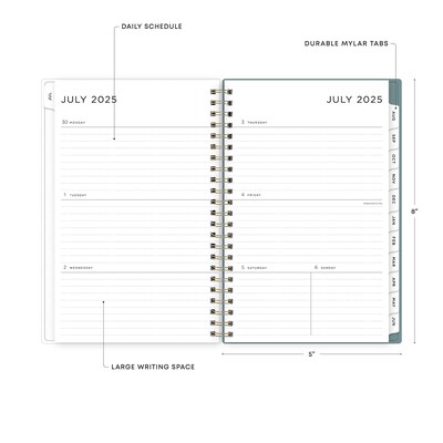 2025-2026 Blue Sky Splatter Dot 5" x 8" Academic Year Weekly & Monthly Planner, Plastic Cover, Jade/Gold (149044-A26)