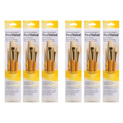 Princeton RealValue Short Handle Mixed Media Natural Variety Brush Set, 3/Set, 6 Sets/Bundle (PBXPR9