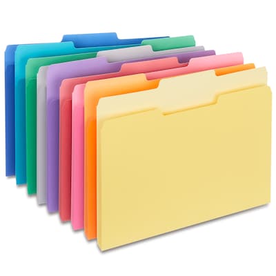Staples® File Folders, 1/3-Cut Tab, Letter Size, Assorted Colors, 100/Pack (ST508804-CC)