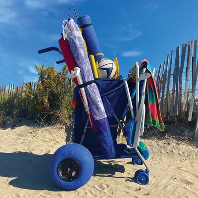 Rollx Big Balloon Wheel Foldable Beach Cart Storage Wagon for Sand with 13-In. Beach Tires, Blue (RLX1-1107)