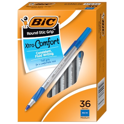 BIC GSMG11 BLU Round Stic Grip Xtra Comfort Ballpoint Pen, Blue Ink, 1.2mm,  Medium, Dozen by BIC CORP.