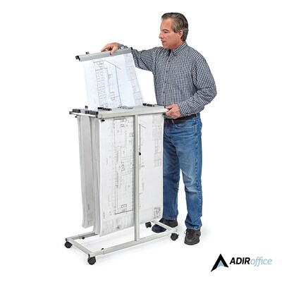 AdirOffice Steel Mobile Blueprint Storage File Storage Cart, Gray (614-6036)