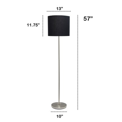 Creekwood Home Vista 57" Contemporary Classic Brushed Nickel Floor Lamp, Feit LED Bulb, Black Shade (CWF-3005-BK-LB)