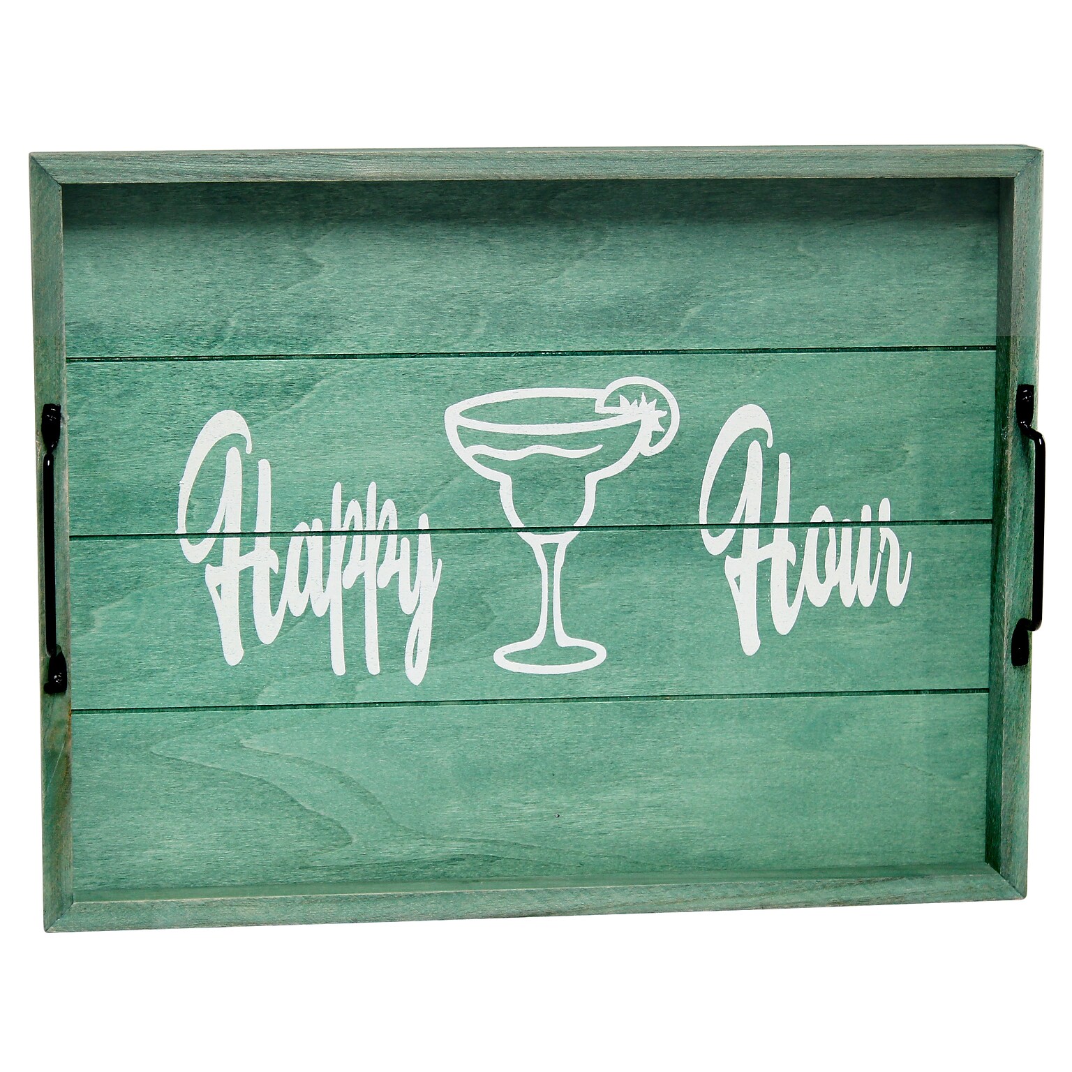 Elegant Designs Happy Hour Decorative Wood Serving Tray w/ Handles, 15.50 x 12, Aqua Wash (HG2000-AHH)