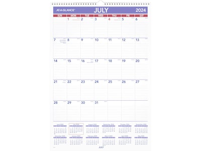 2024-2025 AT-A-GLANCE 15.5 x 22.75 Academic Monthly Wall Calendar, Purple/Red (AY3-28-25)