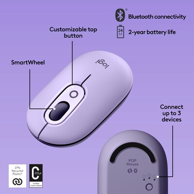 Logitech POP Wireless Optical Mouse, Cosmos Lavender (910-006624)
