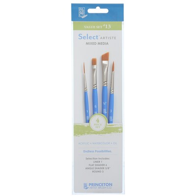 Princeton Select Artiste Mixed Media Synthetic Brush Set No. 13, 4/Set, 2 Sets/Bundle (PBXP3750SET11