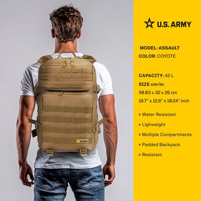 U.S. Army ASSAULT Tactical Laptop Backpack, X-Large, Coyote (USBASS20COY)