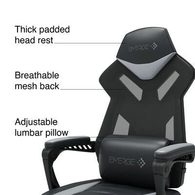 Staples Emerge Vomax Bonded Leather Ergonomic Gaming Chair, Black/Gray (61364)