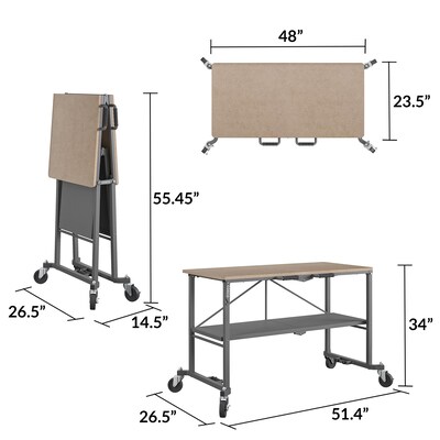 Cosco SmartFold Portable Workbench/Folding Utility Table w/ Locking Casters, 600 lb. Capacity, Brown (66721DKG1E)