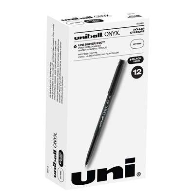 uni-ball Onyx Rollerball Pens, Fine Point, 0.7mm, Black Ink, Dozen (60143)