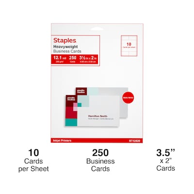 Staples® Business Cards, 3.5" x 2", Matte White, 250/Pack (ST12520)